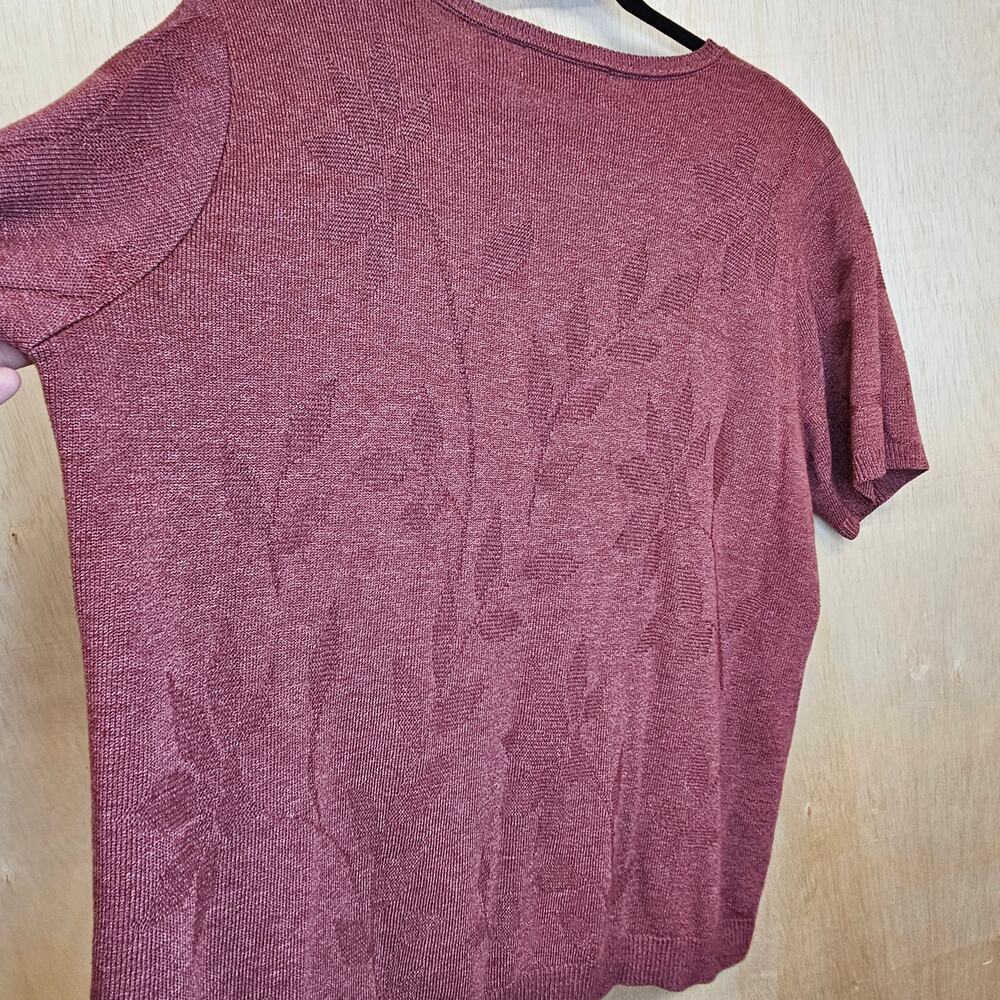 Vintage Alfred Dunner Wine Red Floral Short Sleeve Sweater Size XL‎